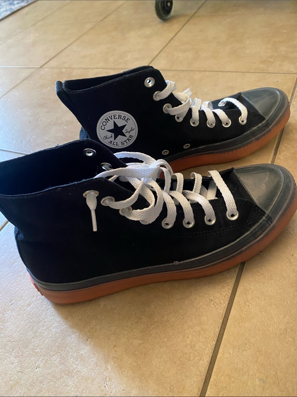 Converse Black High Top Sneakers with White Laces and Gum Sole